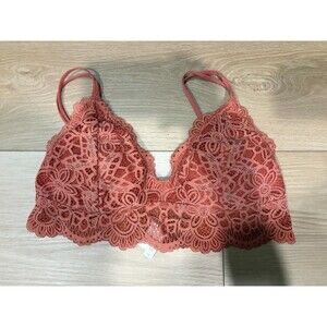 Colsie Women's XL Lace Bralette Burnt Orange Rust Floral Mesh V-Neck Bra